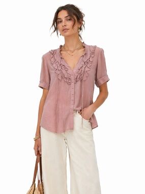 Project Alabama 100% Silk Dusty Rose Button Tunic
